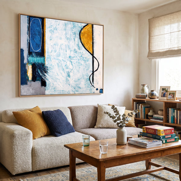 Abstract Wall Art — Serene Blue Modern Original Oil Painting, Textured Canvas Statement — "Pool (Horizontal Ver.)"