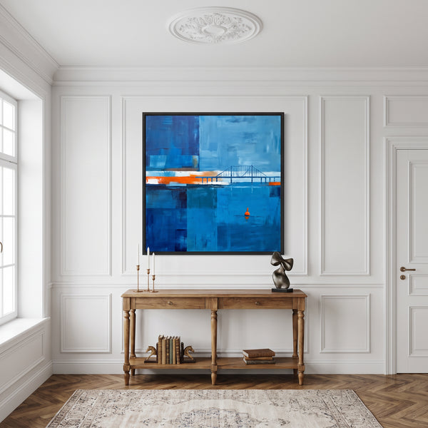 Cool Blue Moody Abstract Wall Art — Original Oil Painting, Textured Canvas — "Passage (Horizontal Ver.)"