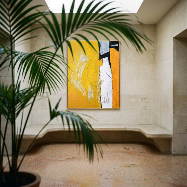 Bold Yellow Modern Abstract Wall Art — Large Original Oil Painting, Textured Canvas — "Gelb (Vertical Ver.)"