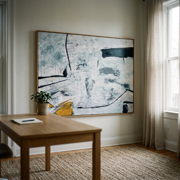 Large Neutral Minimalist Abstract Wall Art — Original Oil Painting, Textured Canvas — "Independent variable (Horizontal Ver.)"