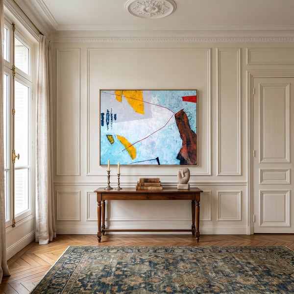 Abstract Wall Art Large Blue Modern Original Oil Painting, Textured Canvas — "Tale II (Horizontal Ver.)"