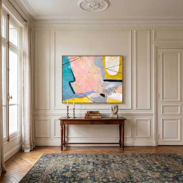 Pink Teal Abstract Wall Art — Large Modern Original Oil Painting, Textured Canvas — "Mindscape (Horizontal Ver.)"
