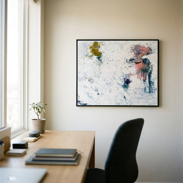 Serene Pink Minimalist Abstract Wall Art — Original Oil Painting, Textured Canvas — "Forgotten memories (Horizontal Ver.)"