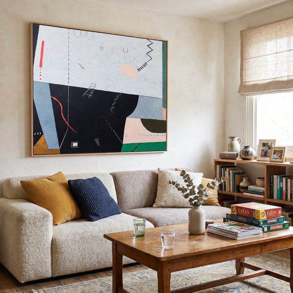 Abstract Wall Art, Moody Black Modern Original Oil Painting — Large Textured Canvas — "Albeit (Horizontal Ver.)"