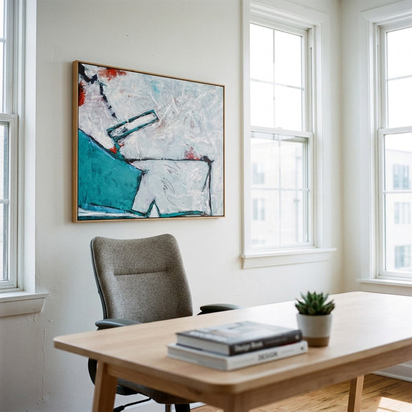 Teal Bold Abstract Wall Art — Large Original Oil Painting, Textured Canvas — "Door II (Horizontal Ver.)"