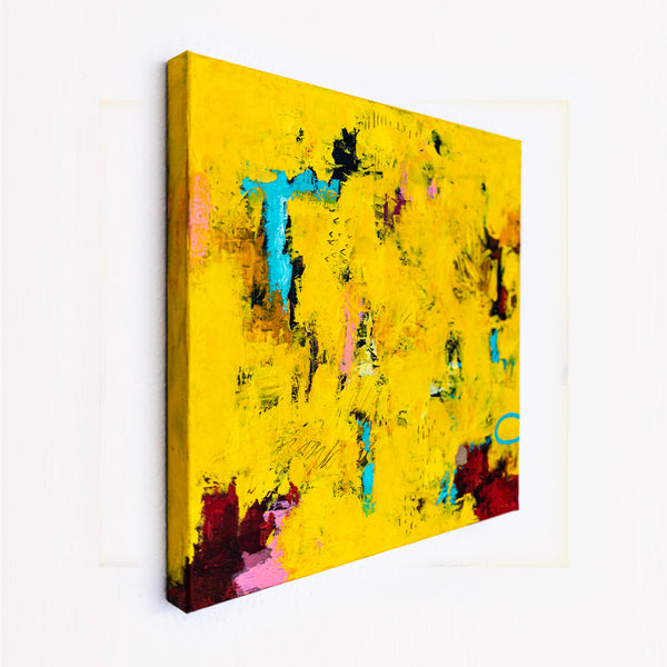 Warm Yellow Modern Abstract Wall Art — Original Oil Painting, Textured Canvas — "Sensus Gelb II" (20"x20") (20"x20" | 51x51cm)