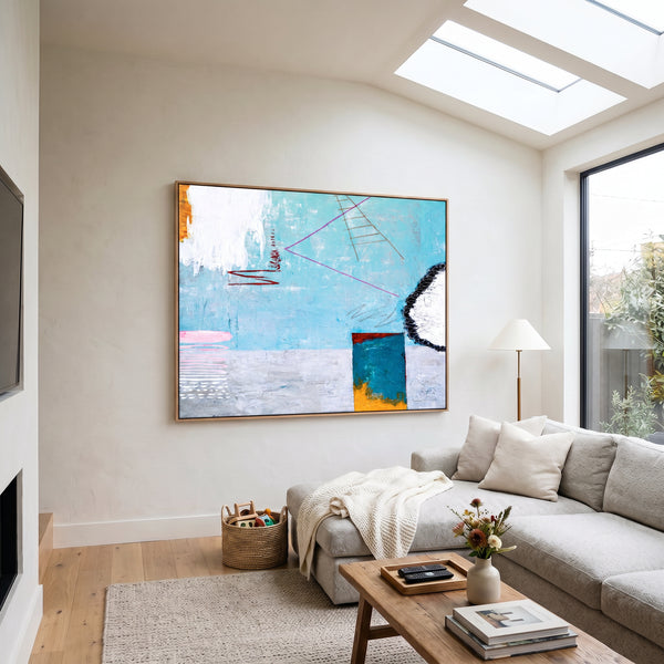 Large Moody Blue Abstract Wall Art — Original Oil Painting, Textured Canvas — "Tale III (Horizontal Ver.)"