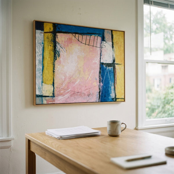 Pink Blue Abstract Wall Art — Large Original Oil Painting, Textured Canvas — "Hope (Horizontal Ver.)"