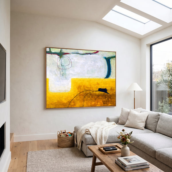 Vibrant Yellow Abstract Wall Art — Large Original Oil Painting, Textured Canvas — "The fourth (Horizontal Ver.)"