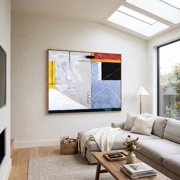 Bold Grey Abstract Wall Art — Modern Original Oil Painting, Textured Canvas — "Shade (Horizontal Ver.)"