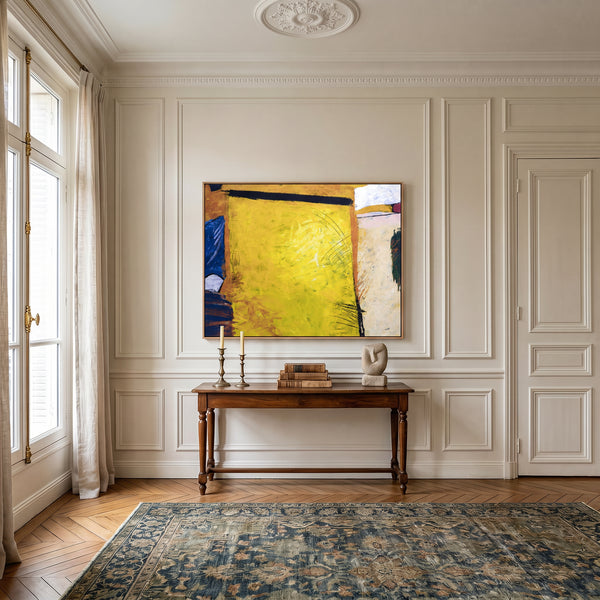 Vibrant Yellow Modern Abstract Wall Art — Large Original Oil Painting, Textured Canvas — "Sunshine (Horizontal Ver.)"