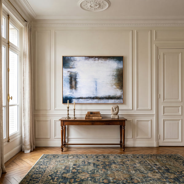 Moody White Abstract Wall Art — Large Original Oil Painting, Textured Canvas — "Waiting (Horizontal Ver.)"