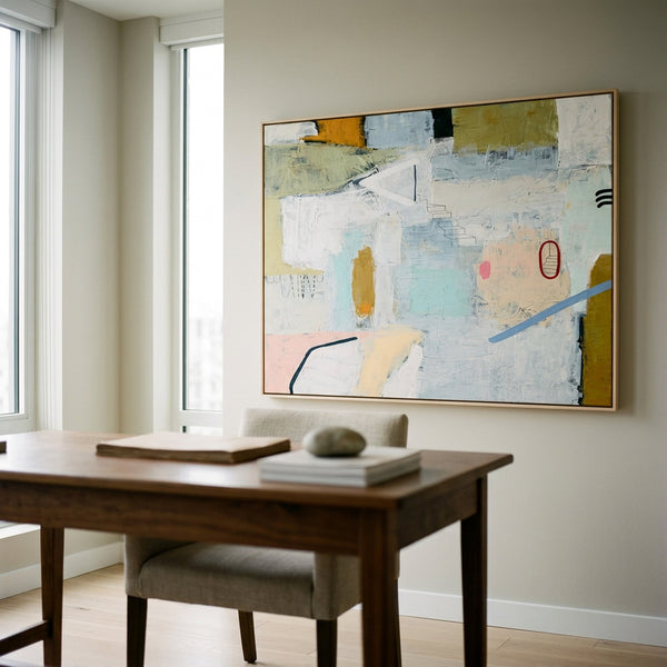Serene Neutral Modern Abstract Wall Art — Large Original Oil Painting, Textured Canvas — "Daydream of Wednesday (Horizontal Ver.)"