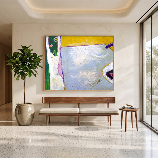 Vibrant Yellow Green Abstract Wall Art — Modern Original Oil Painting, Textured Canvas — "Your garden (Horizontal Ver.)"