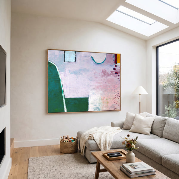 Pink Modern Abstract Wall Art — Large Original Oil Painting, Textured Canvas — "Purple sprinkle (Horizontal Ver.)"