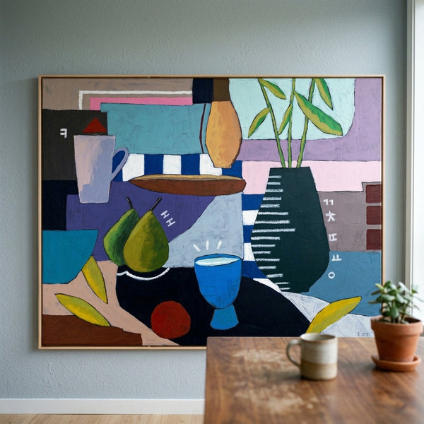 Moody Neutral Minimalist Abstract Wall Art — Original Oil Painting, Textured Canvas — "Ein Tisch II"