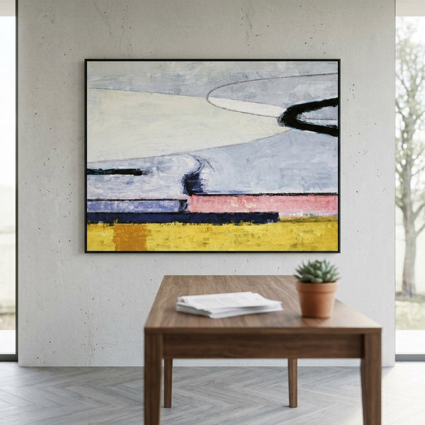 Abstract Wall Art Large Modern Pink Grey Original Oil Painting, Textured Canvas — "Parabola (Horizontal Ver.)"