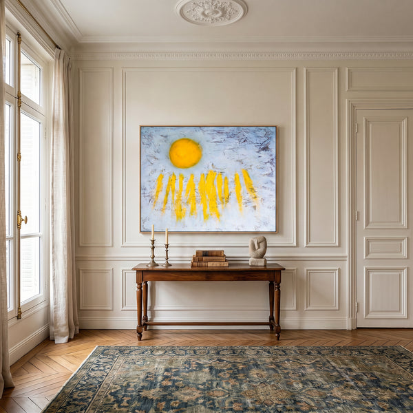 Large Teal Bold Abstract Wall Art — Original Oil Painting, Textured Canvas — "Sole (Horizontal Ver.)"