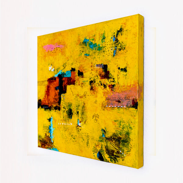 Vibrant Yellow Modern Abstract Wall Art — Original Oil Painting, Textured Canvas — "Sensus Gelb I" (20"x20") (20"x20" | 51x51cm)