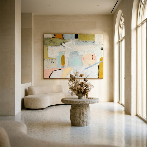 Serene Neutral Modern Abstract Wall Art — Large Original Oil Painting, Textured Canvas — "Daydream of Wednesday (Horizontal Ver.)"