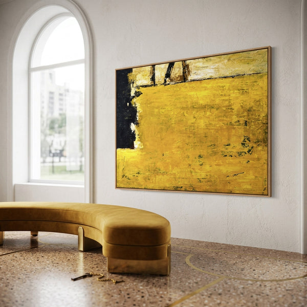 Yellow Abstract Wall Art — Modern Textured Original Oil Painting, Large Canvas — "Field of yellow (Horizontal Ver.)"