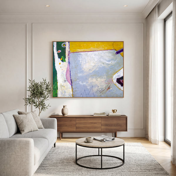 Vibrant Yellow Green Abstract Wall Art — Modern Original Oil Painting, Textured Canvas — "Your garden (Horizontal Ver.)"