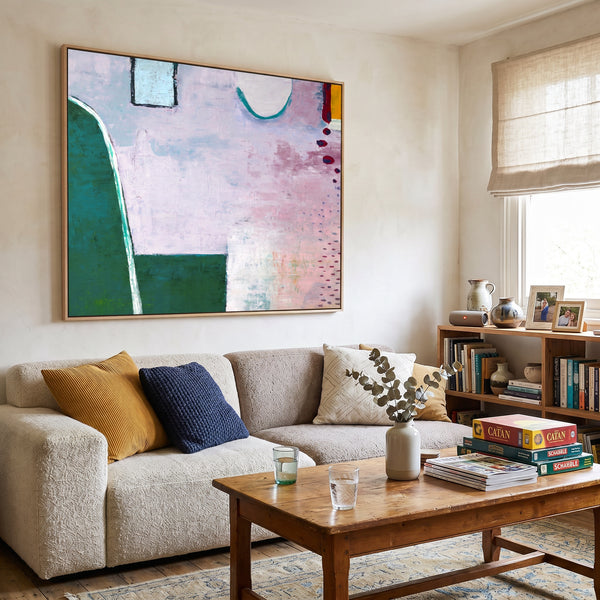 Pink Modern Abstract Wall Art — Large Original Oil Painting, Textured Canvas — "Purple sprinkle (Horizontal Ver.)"