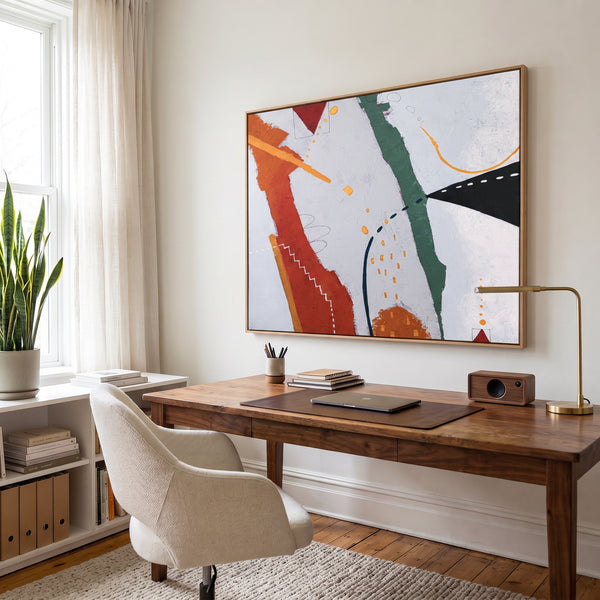 Bold Black Moody Abstract Wall Art — Original Oil Painting, Textured Canvas — "Black kite (Horizontal Ver.)"