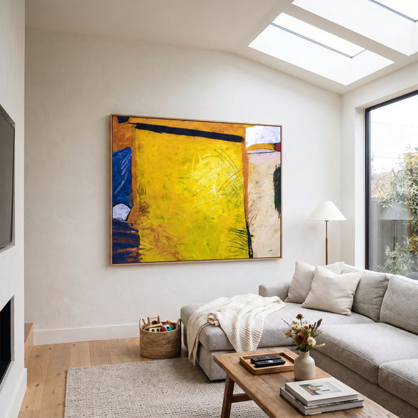 Vibrant Yellow Modern Abstract Wall Art — Large Original Oil Painting, Textured Canvas — "Sunshine (Horizontal Ver.)"