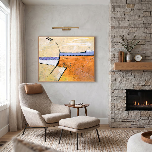 Bold Orange Modern Abstract Wall Art — Large Original Oil Painting, Textured Canvas — "Reception (Horizontal Ver.)"