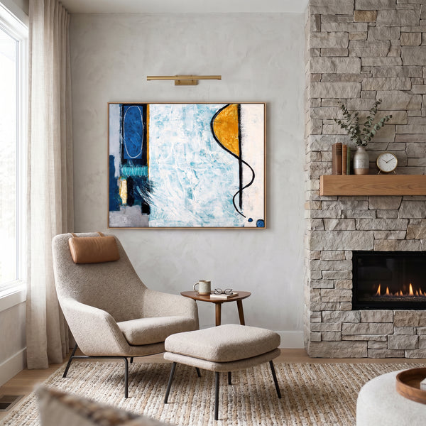 Abstract Wall Art — Serene Blue Modern Original Oil Painting, Textured Canvas Statement — "Pool (Horizontal Ver.)"