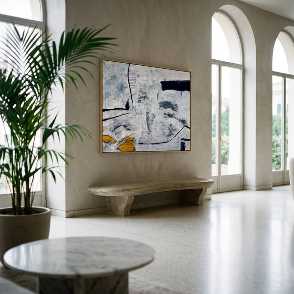 Large Neutral Minimalist Abstract Wall Art — Original Oil Painting, Textured Canvas — "Independent variable (Horizontal Ver.)"
