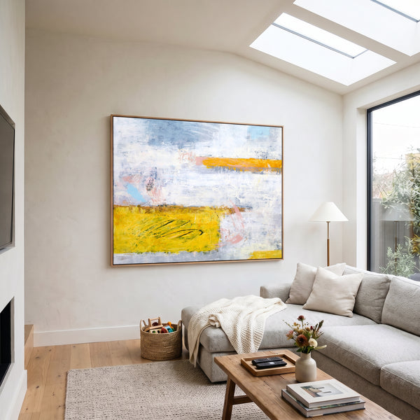 Vibrant Yellow Modern Abstract Wall Art — Original Oil Painting, Textured Canvas — "Yellow echo (Horizontal Ver.)"