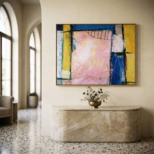 Pink Blue Abstract Wall Art — Large Original Oil Painting, Textured Canvas — "Hope (Horizontal Ver.)"