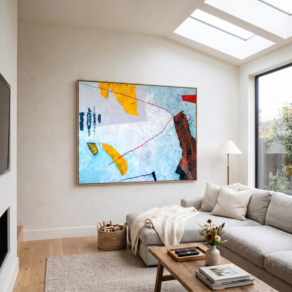 Abstract Wall Art Large Blue Modern Original Oil Painting, Textured Canvas — "Tale II (Horizontal Ver.)"