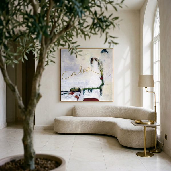 Serene White Minimalist Abstract Wall Art — Original Oil Painting, Textured Canvas — "Calm (Square Ver.)"