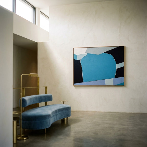 Bold Teal Geometric Abstract Wall Art — Original Oil Painting, Textured Canvas — "Geometry I (Horizontal Ver.)"