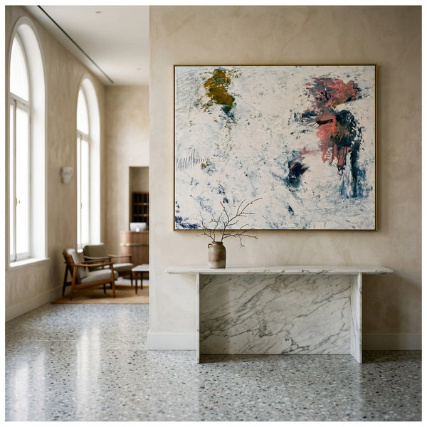 Serene Pink Minimalist Abstract Wall Art — Original Oil Painting, Textured Canvas — "Forgotten memories (Horizontal Ver.)"