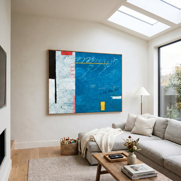 Abstract Wall Art Blue Modern Dynamic Original Oil Painting, Textured Canvas — "The Aleph (Horizontal Ver.)"