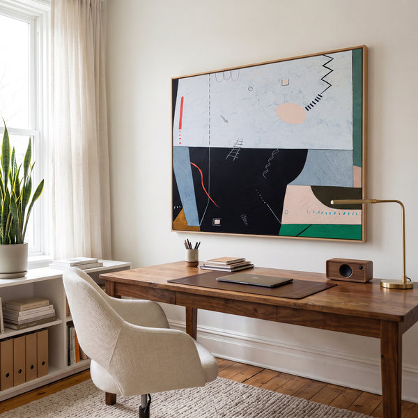 Abstract Wall Art, Moody Black Modern Original Oil Painting — Large Textured Canvas — "Albeit (Horizontal Ver.)"