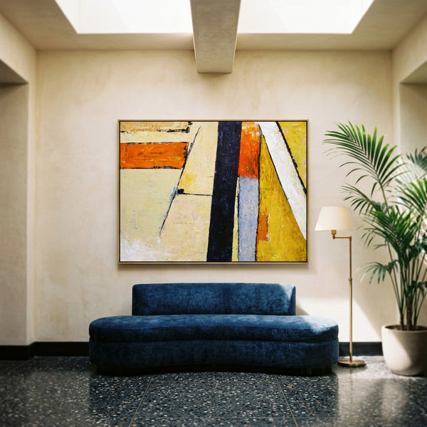 Abstract Wall Art — Modern Orange Yellow Original Oil Painting, Textured Canvas — "Door (Horizontal Ver.)"