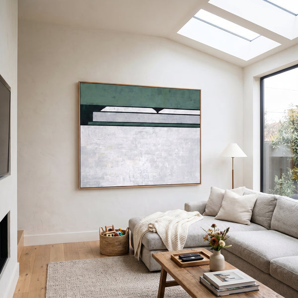 Large Moody Blue Abstract Wall Art — Original Oil Painting, Textured Canvas — "Room I (Horizontal Ver.)"