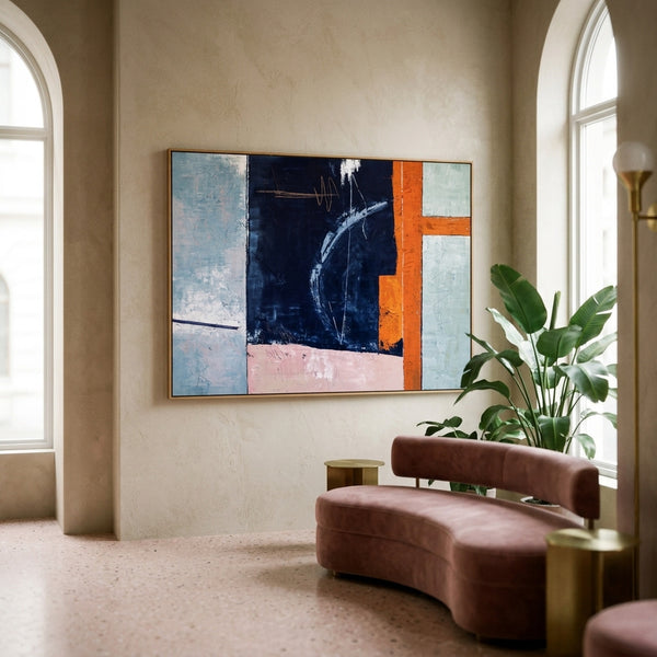 Moody Navy Abstract Wall Art — Large Original Oil Painting, Textured Canvas — "Composition A (Horizontal Ver.)"