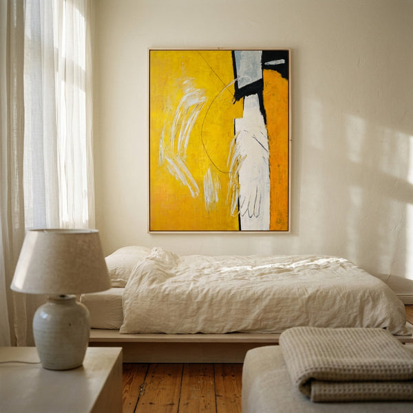 Bold Yellow Modern Abstract Wall Art — Large Original Oil Painting, Textured Canvas — "Gelb (Vertical Ver.)"