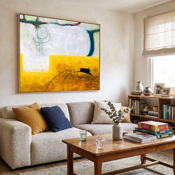 Vibrant Yellow Abstract Wall Art — Large Original Oil Painting, Textured Canvas — "The fourth (Horizontal Ver.)"