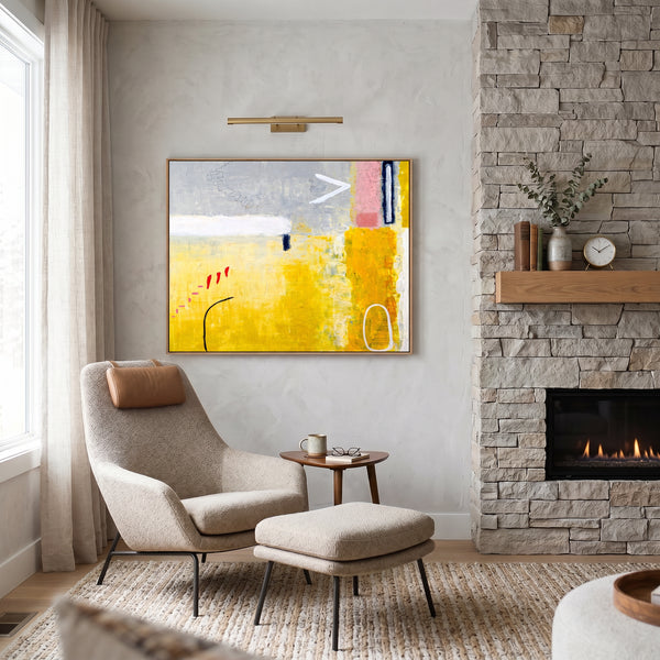 Yellow Modern Abstract Wall Art — Large Original Oil Painting, Textured Canvas — "Tuesday dream (Horizontal Ver.)"