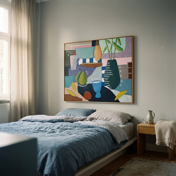 Moody Neutral Minimalist Abstract Wall Art — Original Oil Painting, Textured Canvas — "Ein Tisch II"