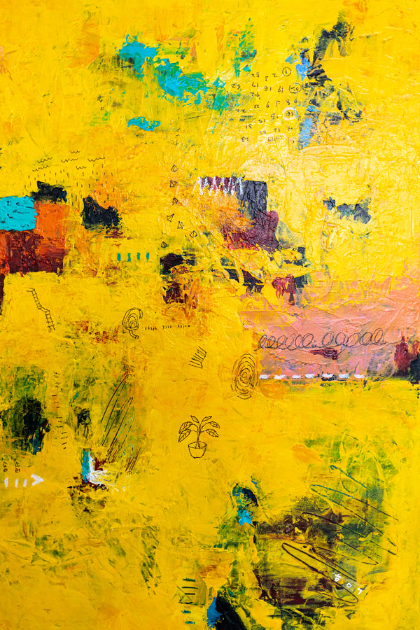 Vibrant Yellow Modern Abstract Wall Art — Original Oil Painting, Textured Canvas — "Sensus Gelb I" (20"x20") (20"x20" | 51x51cm)