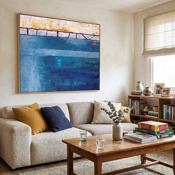 Cool Blue Moody Abstract Wall Art — Original Oil Painting, Textured Canvas — "Passage (Horizontal Ver.)"