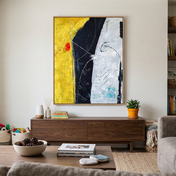 Bold Yellow Abstract Wall Art — Modern Original Oil Painting, Textured Canvas — "Connection II (Vertical Ver.)"